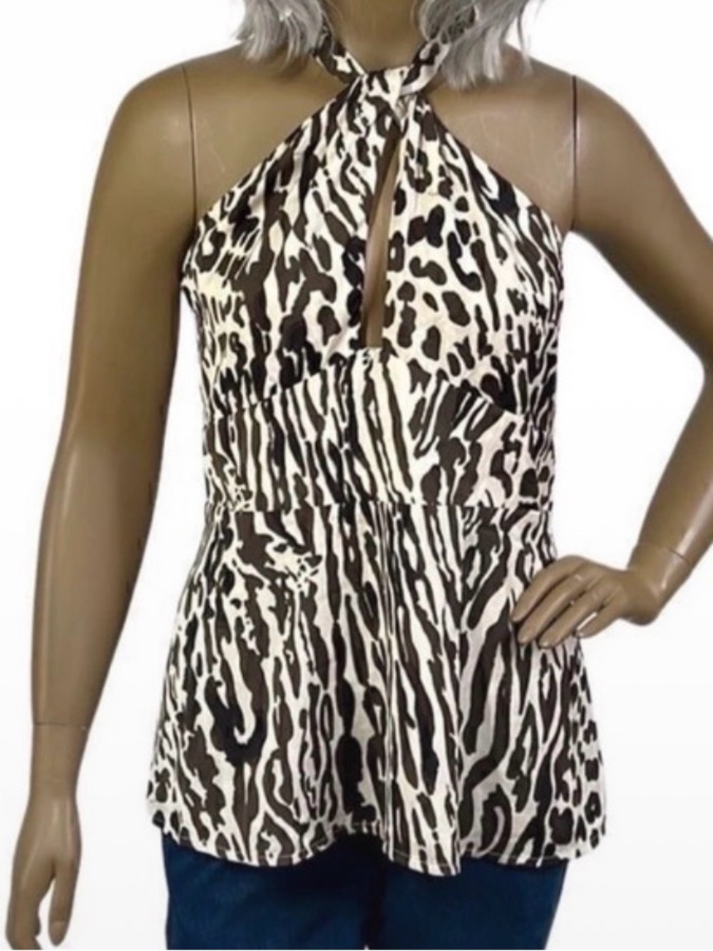 Banana Republic Brown and Cream Animal Print Halter Top